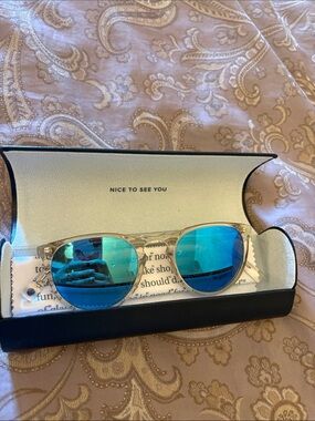 Warby Parker Haskell Blue Lens Round Sunglasses Crystal Frame